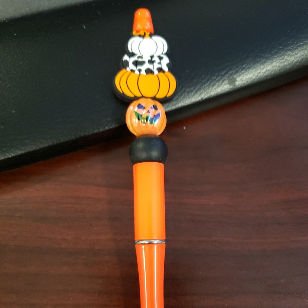 New Handmade Halloween Pumpkin Focal Bead Refillable  Beaded Pen